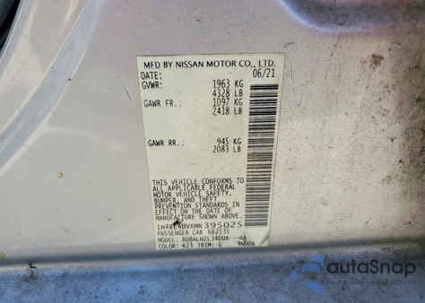 2021 Nissan Altima Sv z USA, uszkodzony, nr VIN 1N4BL4DVXMN395025